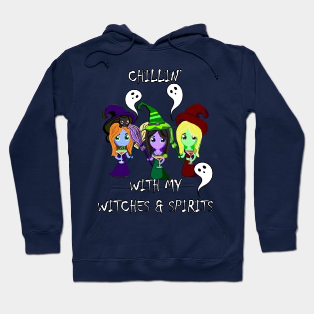 Halloween Chillin With My Witches & Spirits Funny Drinking Party Witch Hoodie by tamdevo1